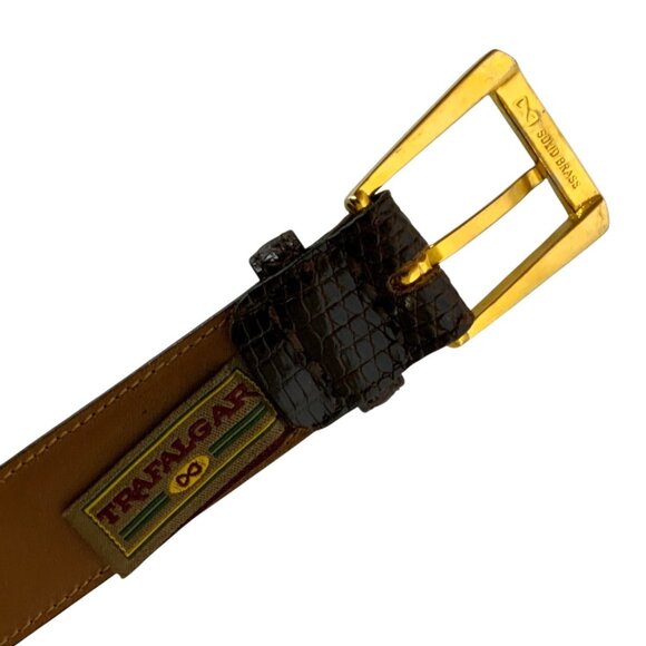 Trafalgar Mens Belt Burnished Java Lizard Brown Sz 42 Fits Like 38 Brass Buckle - Picture 3 of 6
